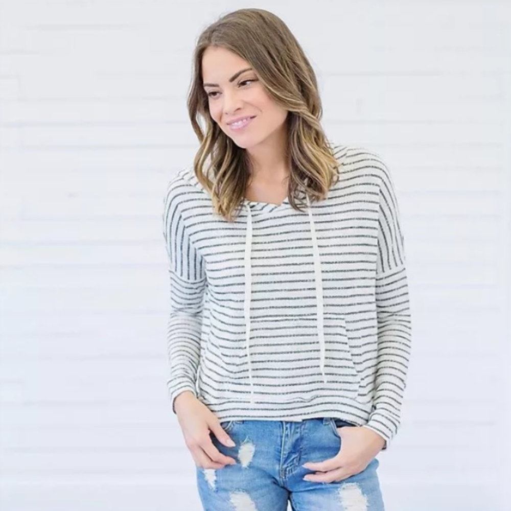 Terry Striped Hoodie - Picture 1 of 4